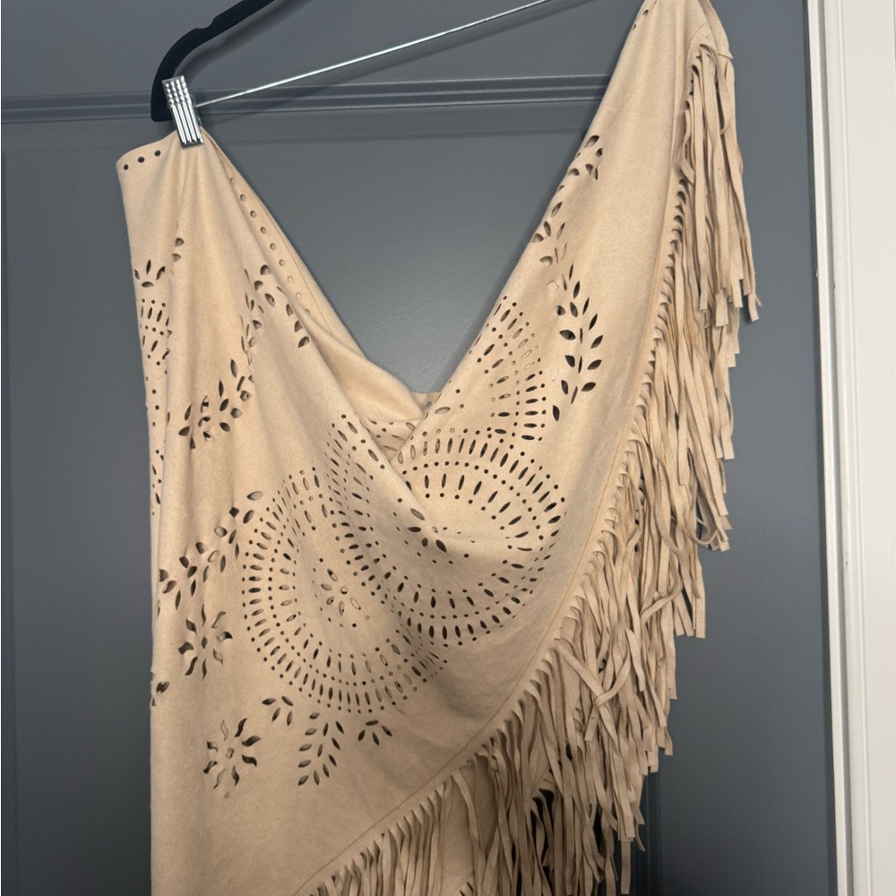Fringed Bohemian Shawl Faux leather